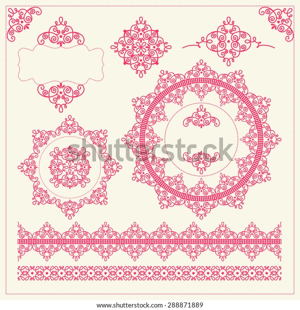 Set of vintage borders, frames and elements for\
invitation or greeting\
card.