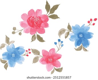 set of vintage botanical flower bunch  and cute flower arrangements. hand painted botanical flower vector illustration.