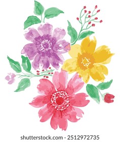 set of vintage botanical flower bunch  and cute flower arrangements. hand painted botanical flower vector illustration.