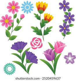 set of vintage botanical flowers bunch and small flower arrangements. hand painted flower vector illustration.