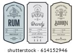 Set of vintage bottle label design with ethnic elements in thin line style. Alcohol industry emblem, distilling business. Monochrome, black on white. Place for text