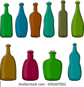Set of Vintage Bottles Isolated on White Background. Vector