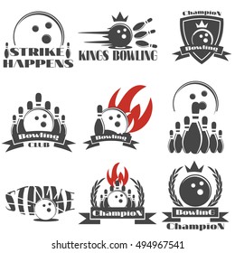 Set of vintage bowling labels, logos, badges and design elements isolated on white background.Vector illustration