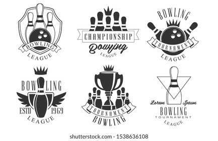 Set of vintage bowling logos cartoon vector illustration