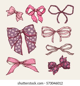 Set of vintage bows. Collection of hand drawn illustration