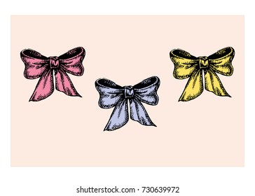 set of vintage bows of different colors