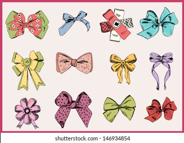 Set of vintage bows. Vector eps10.