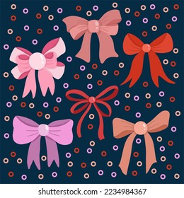 Set of vintage bows. Vector illustration. Freehand drawing for your design