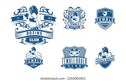Set of vintage boxing emblems, labels, badges, logos and designed elements. Monochrome style svg