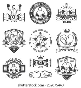 Set of vintage boxing emblems, labels, badges, logos and designed elements. Monochrome style - Shutterstock ID 252075448