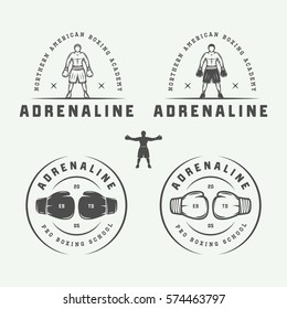 Set of vintage boxing and martial arts logo badges and labels in retro style. Monochrome graphic Art. Vector Illustration

