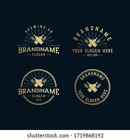 set vintage brewery logo, brewery label emblem. Design vector illustration