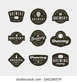 set of vintage brewery logos. retro styled brewing company emblems, badges, design elements, logotype templates. vector illustration