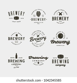 set of vintage brewery logos. retro styled brewing company emblems, badges, design elements, logotype templates. vector illustration