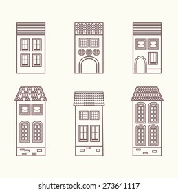 Set of vintage brick houses. Design elements. Vector.