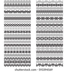 Set of vintage brushes templates for design. Forty border elements for frames in knotting style.