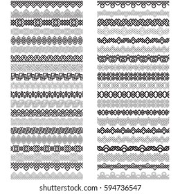 Set of vintage brushes templates for design. Forty border elements for frames in knotting style.