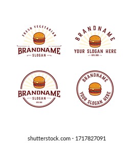 set vintage burger logo, burger label emblem. Design vector illustration