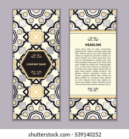 Set vintage business card with Islam, Arabic, Indian geometric patterns, boho motifs.Oriental ornaments.Vector illustration.
