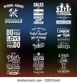 Set of vintage business motivation typographic quotes. Vector EPS8 illustration. 