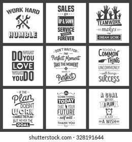 Set of vintage business motivation typographic quotes. Vector EPS8 illustration. 