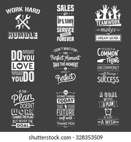 Set of vintage business motivation typographic quotes. Vector EPS8 illustration. 