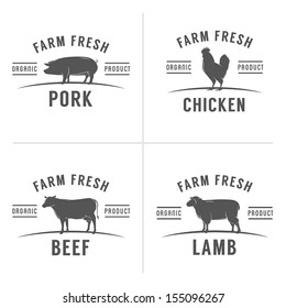 Set of vintage butchery meat stamps and labels
