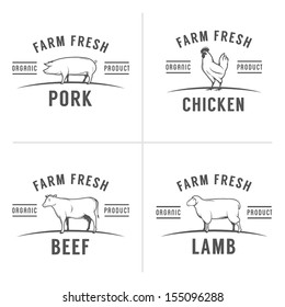 Set of vintage butchery meat stamps and labels