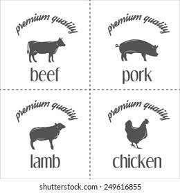 Set of vintage butchery meat stamps, logo and labels