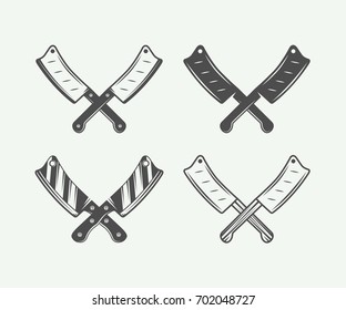 Set of vintage butchery meat, steak or bbq logos, emblems, badges, labels. Graphic Art. Vector Illustration.

