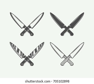 Set of vintage butchery meat, steak or bbq logos, emblems, badges, labels. Graphic Art. Vector Illustration.

