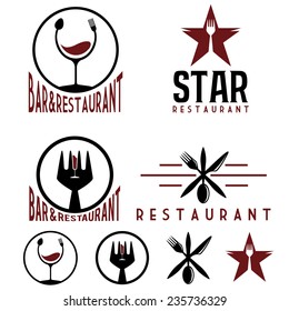 set of vintage cafe and restaurant emblems