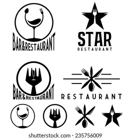 set of vintage cafe and restaurant emblems