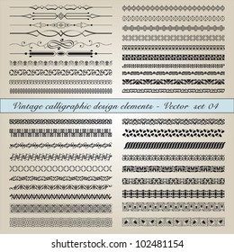 Set of vintage calligraphic design elements in editable vector file