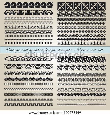 Set of vintage calligraphic design elements in editable vector file