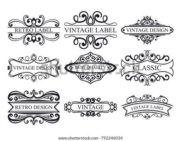 Set of vintage\
calligraphic labels. Ornate logo templates for design of\
invitations, greeting cards, banners, posters, placards, badges,\
hotel, restaurant and business\
identity