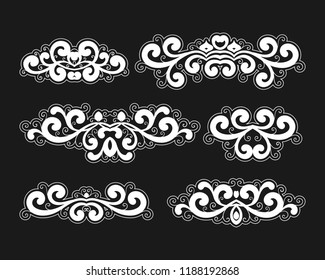 Set of vintage calligraphic vignette or divider for greeting card, wedding invitation, menu, postcard. Retro decorative border, swirls ornament, page decoration with stroke. Vector illustration.