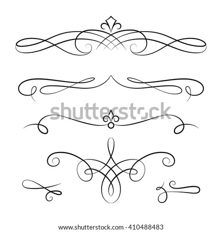 Set of vintage calligraphic vignettes, vector scroll embellishment on white Foto stock © 