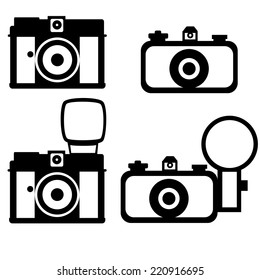 Set of vintage camera icons with flashlights