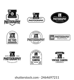 Set of Vintage Camera Photography Vector Label, Logo Template with Retro Typography.