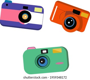 Set of vintage cameras in flat style vector illustration. 
