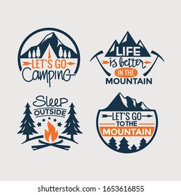Set of vintage camping, adventure, outdoors and travel vector quotes