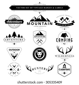 Set of vintage  camping badges and labels