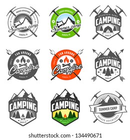 Set of vintage camping labels and badges