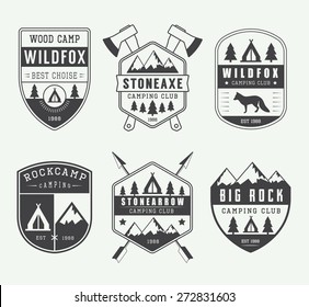 Set of vintage camping labels, badges and logos