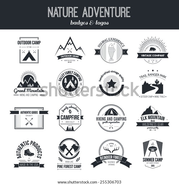 Set Vintage Camping Outdoor Activity Logos Stock Image Download Now