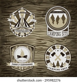 Set of vintage camping and outdoor adventure logo badges and labels. Retro vector illustration