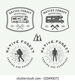 Set of vintage camping outdoor and adventure logos, badges, labels, emblems, marks and design elements. Graphic Art. Vector Illustration.

