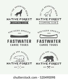 Set of vintage camping outdoor and adventure logos, badges, labels, emblems, marks and design elements. Graphic Art. Vector Illustration.

