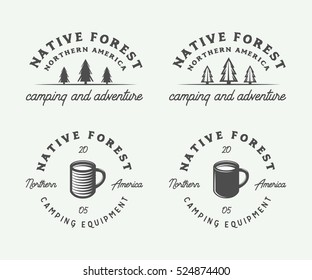 Set of vintage camping outdoor and adventure logos, badges, labels, emblems, marks and design elements. Graphic Art. Vector Illustration.

